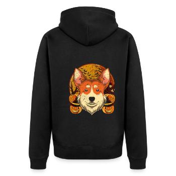 Pumpkin Full Moon Dogs Gift Halloween Corgi - Unisex Premium Organic Zip Hoodie - black - Back - Nico (187cm)