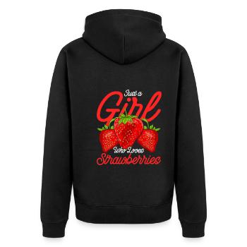 Rote Beere Obst Frucht Mädchen Geschenk Erdbeere - Unisex Premium Bio Zip Hoodie - Schwarz - Hinten - Nico (187cm)
