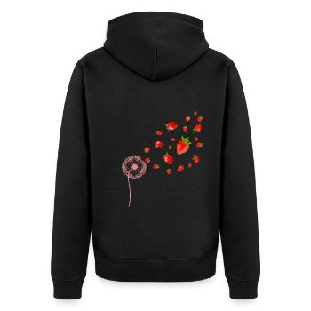 Sommer Frucht Obst Geschenk Pusteblume Erdbeere - Unisex Premium Bio Zip Hoodie - Schwarz - Hinten - Nico (187cm)