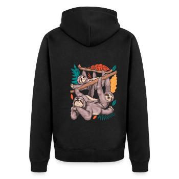 Faultier Liebhaber Zoo Tier Geschenk Faultier - Unisex Premium Bio Zip Hoodie - Schwarz - Hinten - Nico (187cm)