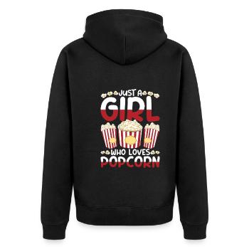 Kino Snack Mädchen Geschenk Kinofilm Popcorn - Unisex Premium Bio Zip Hoodie - Schwarz - Hinten - Nico (187cm)