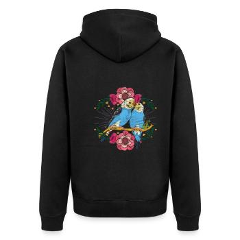 Flowers Bird Animal Gift Cute Budgie - Unisex Premium Organic Zip Hoodie - black - Back - Nico (187cm)