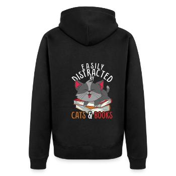 Cat Librarian Gift Funny Books Reading - Unisex Premium Organic Zip Hoodie - black - Back - Nico (187cm)
