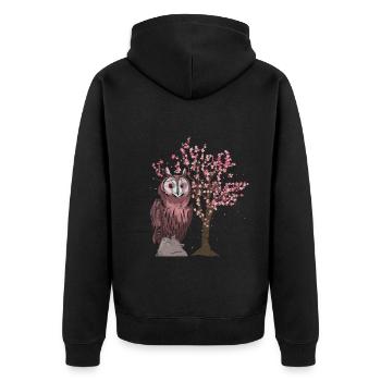 Tier Kirschblüten Baum Vogel Geschenk Sakura Eule - Unisex Premium Bio Zip Hoodie - Schwarz - Hinten - Nico (187cm)