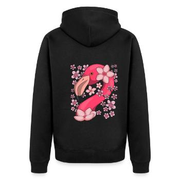 Sakura Rosa Vogel Geschenk Kirschblüten Flamingo - Unisex Premium Bio Zip Hoodie - Schwarz - Hinten - Nico (187cm)