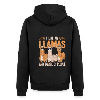 Ich mag meine Lamas und vielleicht 3 Leute Alpaka - Unisex Premium Bio Zip Hoodie - Schwarz - Hinten - Nico (187cm)