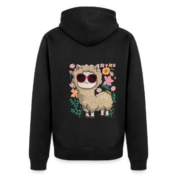 Coole Sonnenbrille Blumen Alpaka Geschenk Lama - Unisex Premium Bio Zip Hoodie - Schwarz - Hinten - Nico (187cm)