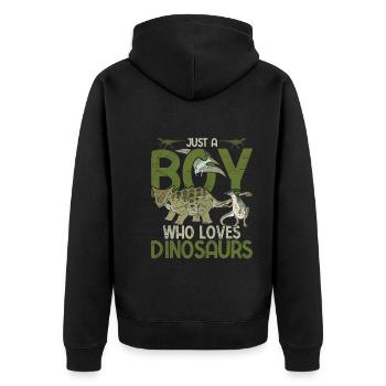 Nur ein Junge der Dinosaurier liebt Paläontologie - Unisex Premium Bio Zip Hoodie - Schwarz - Hinten - Nico (187cm)