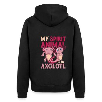 Salamander Mein spirituelles Tier ist ein Axolotl - Unisex Premium Bio Zip Hoodie - Schwarz - Hinten - Nico (187cm)