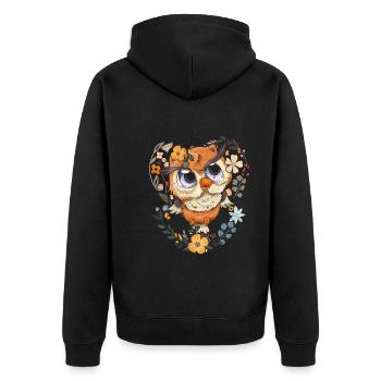 Pretty Flowers Wise Bird Gift Cute Owl - Unisex Premium Organic Zip Hoodie - black - Back - Nico (187cm)