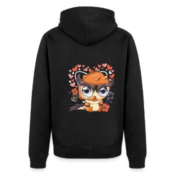 Bird Lover Heart Animal Gift Cute Owl - Unisex Premium Organic Zip Hoodie - black - Back - Nico (187cm)