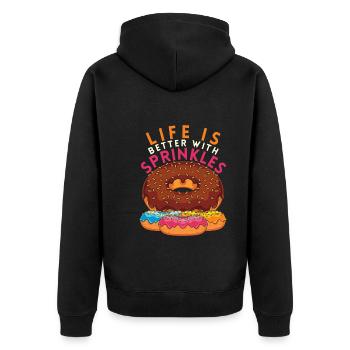 Süßigkeiten Snack Geschenk Lustiges Streusel Donut - Unisex Premium Bio Zip Hoodie - Schwarz - Hinten - Nico (187cm)