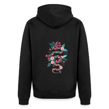 Reptilien Geschenk Farbenfrohes Blumen Schlange - Unisex Premium Bio Zip Hoodie - Schwarz - Hinten - Nico (187cm)
