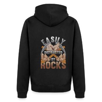 Leicht abgelenkt von Steinen Lustiges Geologie - Unisex Premium Bio Zip Hoodie - Schwarz - Hinten - Nico (187cm)