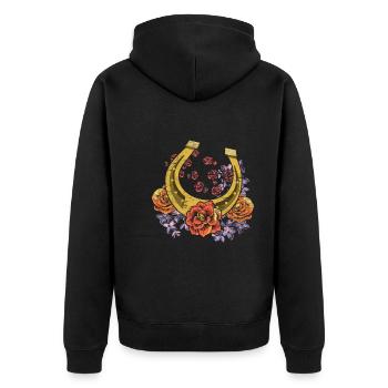 Blumen Pferde Reiten Geschenk Rosen Hufeisen - Unisex Premium Bio Zip Hoodie - Schwarz - Hinten - Nico (187cm)