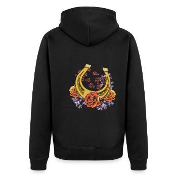 Rosen Pferdesport Reiter Geschenk Blumen Hufeisen - Unisex Premium Bio Zip Hoodie - Schwarz - Hinten - Nico (187cm)