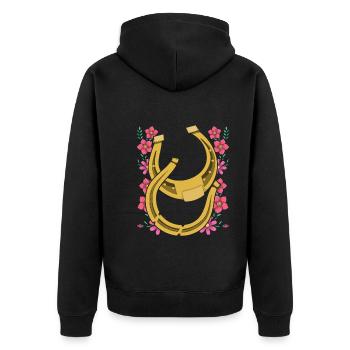 Pferde Reiten Geschenk Reiter Blumen Hufeisen - Unisex Premium Bio Zip Hoodie - Schwarz - Hinten - Nico (187cm)