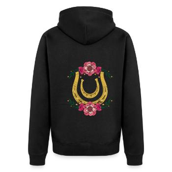 Hübsche Blumen Pferde Reiten Geschenk Hufeisen - Unisex Premium Bio Zip Hoodie - Schwarz - Hinten - Nico (187cm)