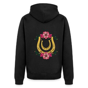 Pferdesport Blumen Pferd Reiten Geschenk Hufeisen - Unisex Premium Bio Zip Hoodie - Schwarz - Hinten - Nico (187cm)
