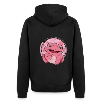 Süße Amphibien Geschenk Blumen Kawaii Frosch - Unisex Premium Bio Zip Hoodie - Schwarz - Hinten - Nico (187cm)
