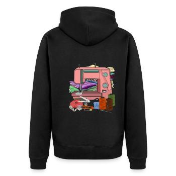 Retro Sewing Machine Knitting Seamstress Gift Sewing - Unisex Premium Organic Zip Hoodie - black - Back - Nico (187cm)