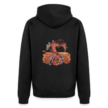 Seamstress Rose Sewing Machine Knitting Gift Sewing - Unisex Premium Organic Zip Hoodie - black - Back - Nico (187cm)