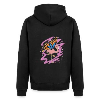 Exotic Animal Gift Butterfly Flamingo - Unisex Premium Organic Zip Hoodie - black - Back - Nico (187cm)