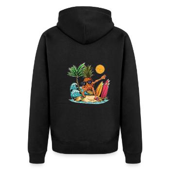 Obst Sommer Frucht Geschenk Dabbing Surfer Ananas - Unisex Premium Bio Zip Hoodie - Schwarz - Hinten - Nico (187cm)