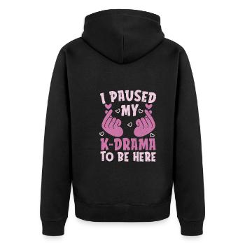 Ich hab mein Drama pausiert um hier zu sein K Pop - Unisex Premium Bio Zip Hoodie - Schwarz - Hinten - Nico (187cm)