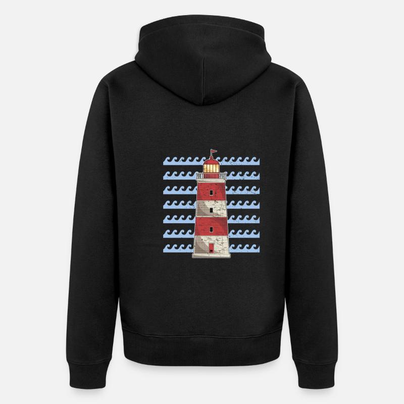 Mer vagues océan cadeau phare - Veste à capuche bio Premium Unisexe - noir