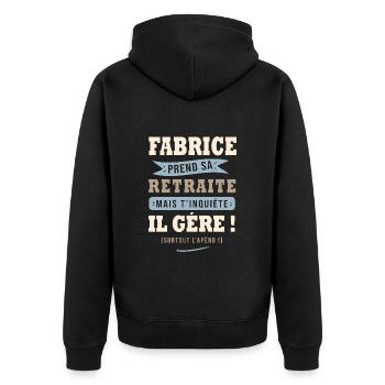 Fabrice humour retraite cadeau retraité - Veste à capuche bio Premium Unisexe - noir - Dos - Nico (187cm)