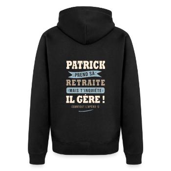 Patrick humour retraite cadeau retraité - Veste à capuche bio Premium Unisexe - noir - Dos - Nico (187cm)