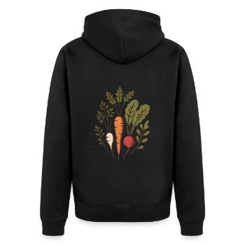 Vegan Roots Carrot Radish Design - Unisex Premium Organic Zip Hoodie - black - Back - Nico (187cm)