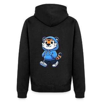 Mascotte de tigre cool en sweat à capuche bleu - Veste à capuche bio Premium Unisexe - noir - Dos - Nico (187cm)