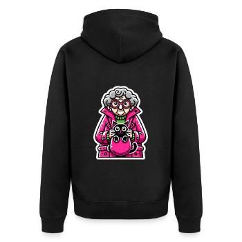 Lustige ältere Frau mit Katzendesign - Unisex Premium Bio Zip Hoodie - Schwarz - Hinten - Nico (187cm)