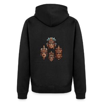 Ornate Carved Aztec, Mayan, Inca Masks - Unisex Premium Organic Zip Hoodie - black - Back - Nico (187cm)