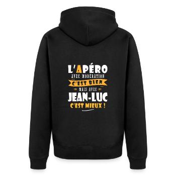Jean-Luc Apero Tshirt Humour personnalisé jean luc - Veste à capuche bio Premium Unisexe - noir - Dos - Nico (187cm)