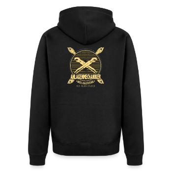 Anlagenmechaniker SHK - helden - Unisex Premium Bio Zip Hoodie - Schwarz - Hinten - Nico (187cm)
