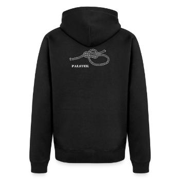 Segelknoten Seemannsknoten Palstek dunkel - Unisex Premium Bio Zip Hoodie - Schwarz - Hinten - Nico (187cm)