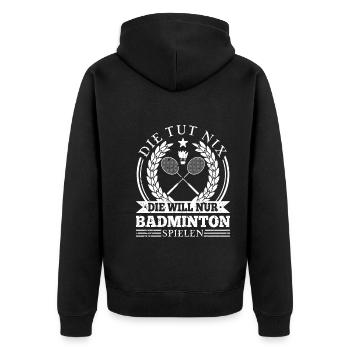 Badminton Schläger Frauen Federball - Unisex Premium Bio Zip Hoodie - Schwarz - Hinten - Nico (187cm)