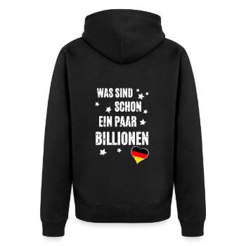 Finanzkrise - Unisex Premium Bio Zip Hoodie - Schwarz - Hinten - Nico (187cm)