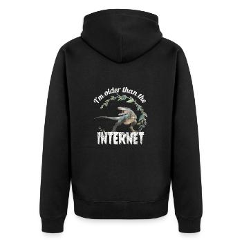 I’m older than the Internet + Dinosaur retro - Unisex Premium Bio Zip Hoodie - Schwarz - Hinten - Nico (187cm)