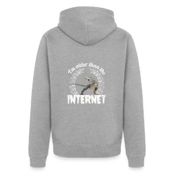 I’m older than the Internet + Dinosaur retro - Unisex Premium Bio Zip Hoodie - Grau meliert - Hinten - Nico (187cm)