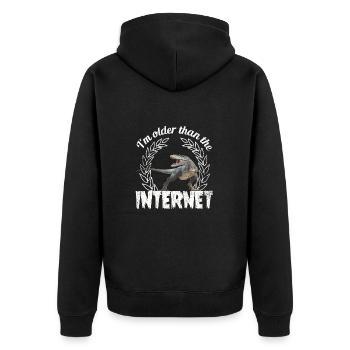 I’m older than the Internet + Dinosaur retro - Unisex Premium Bio Zip Hoodie - Schwarz - Hinten - Nico (187cm)