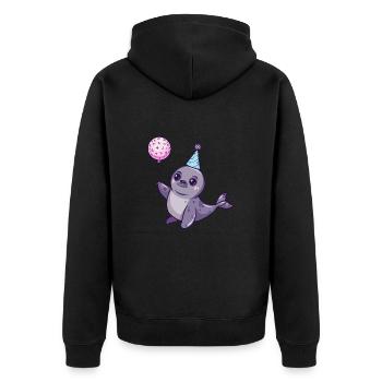 phoque animal anniversaire bébé - Veste à capuche bio Premium Unisexe - noir - Dos - Nico (187cm)