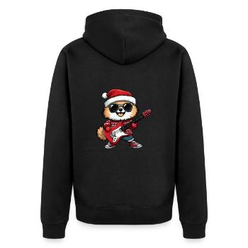 Pomeranian Hund Weihnachten Rocker Gitarre - Unisex Premium Bio Zip Hoodie - Schwarz - Hinten - Nico (187cm)