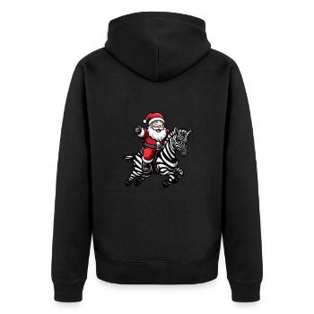 Zebra Weihnachtsmann - Unisex Premium Bio Zip Hoodie - Schwarz - Hinten - Nico (187cm)