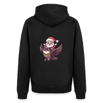 Eule Weihnachtsmann - Unisex Premium Bio Zip Hoodie - Schwarz - Hinten - Nico (187cm)