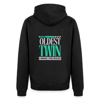 Ich bin der älteste Zwilling Ich mache die Regeln lustig Geschwister - Unisex Premium Bio Zip Hoodie - Schwarz - Hinten - Nico (187cm)