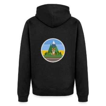 The Mountain Calls: Bergfuchs - Unisex Premium Bio Zip Hoodie - Schwarz - Hinten - Nico (187cm)